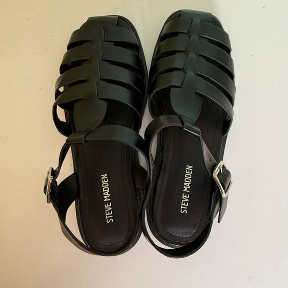 Steve Madden Black Fisherman Leather Sandals • Chunky Platform Gladiator Size 7 - Picture 5 of 9